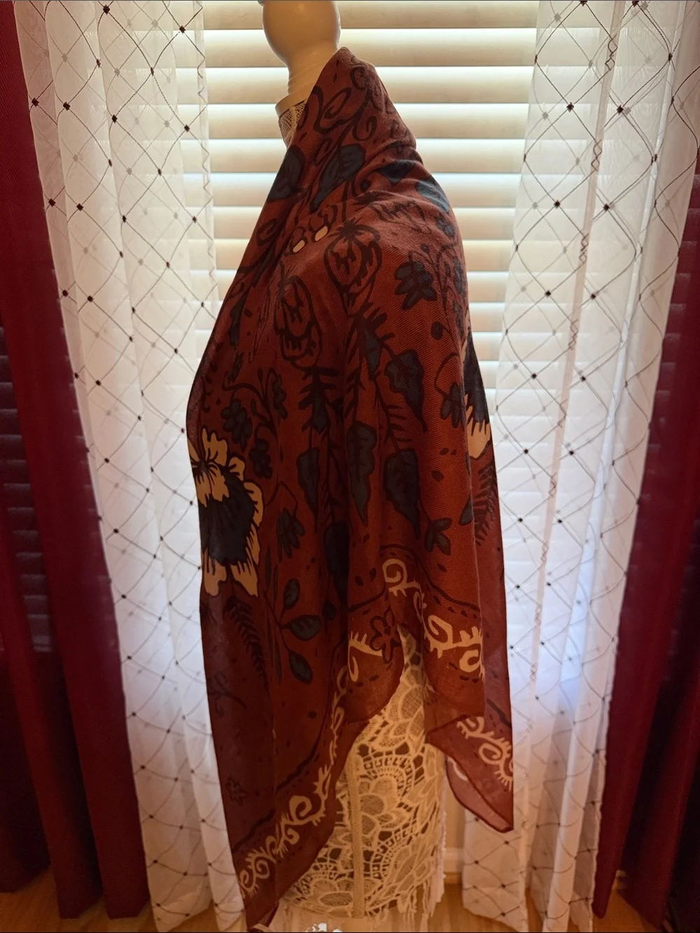 Rust Floral Lightweight Scarf - Unbranded